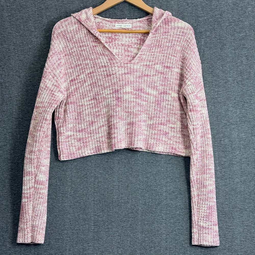 Aeropostale Cropped Hoodie Sweater Womens‎ Medium Pink White Space Dye Layer Y2K